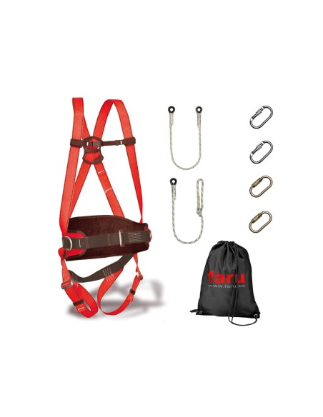 Conjunto trabajo en alturas faru arnes p50f + cuerda c170 + 2 mosquetones virola + cuerda regulable c169 + 2