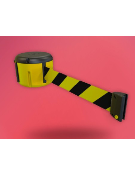 Cinta portatil faru retractil plastificada amarilla/negra longitud 9 mt