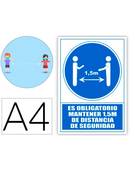 Pictograma archivo 2000 obligatorio mantener 1,5 m de distancia de seguridad pvc color azul 210x297 mm