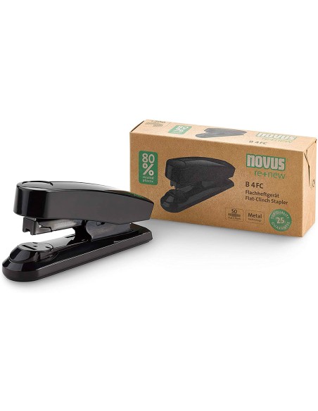 Grapadora novus b4fc plastico abs reciclado grapado plano capacidad 50 hojas usa grapas 24/6-8 y 26/6-8 color negro
