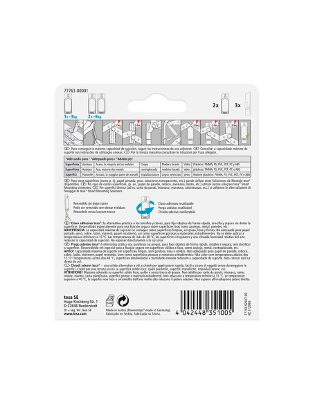 Clavo autoadhesivo tesa sujecion hasta 2 kg uso azulejos removible blister de 2 unidades