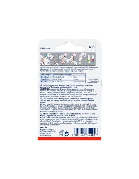 Tira adhesiva tesa doble cara powerstring transparente sujecion hasta 0,5 kg recambio blister de 9