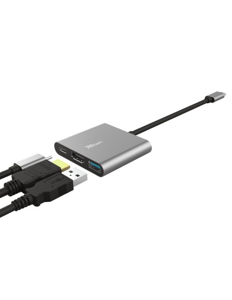 Adaptador trust dalyx 3 en 1 multipuerto usb-c / usb-a usb-c hdmi 2.0 color aluminio