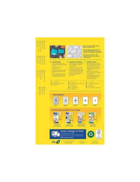 Etiqueta adhesiva cubriente avery permanente para impresora laser blanca 99,1x57 mm caja de 250 unidades