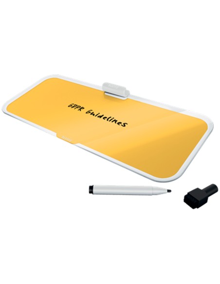 Pizarra leitz cosy sobremesa cristal con rotulador y borrador amarillo 150x60x380 mm