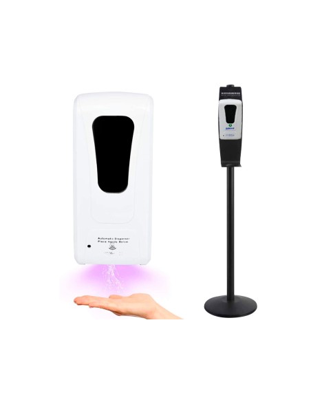 Dispensador para gel y jabon q-connect automatico sensor y soporte metalico 152 cm alto 13x11,5x27 cm 1000 ml blanco