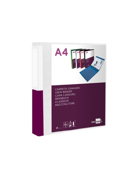 Carpeta liderpapel canguro 2 anillas 25 mm mixtas polipropileno din a4 transparente