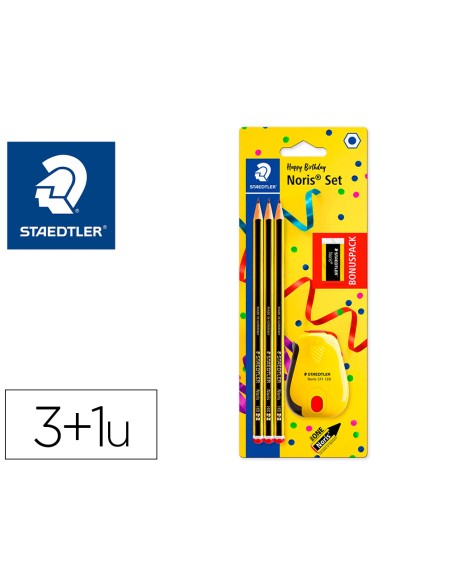 Lapices de grafito staedtler noris n.2 hb blister promocional 120 anivers de 3 uds + afilalapiz con deposito