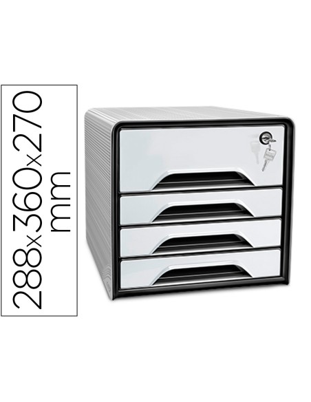 Fichero cajones de sobremesa cep smoove secure con cerradura 4 cajones color blanco/negro 288x360x270 mm