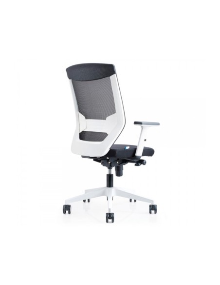 Silla rocada de oficina con brazos regulables y respaldo malla negro tapizada en tela ignifuga negro color blanco