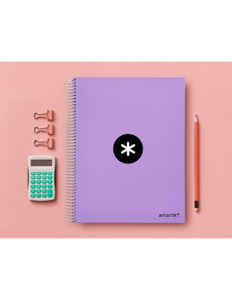 Cuaderno espiral a4 micro antartik tapa forrada 120h 90 gr horizontal 5 bandas 4 taladros color lavanda