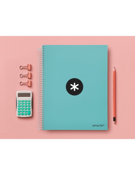 Cuaderno espiral a4 micro antartik tapa forrada 120h 90 gr horizontal 5 bandas 4 taladores color menta