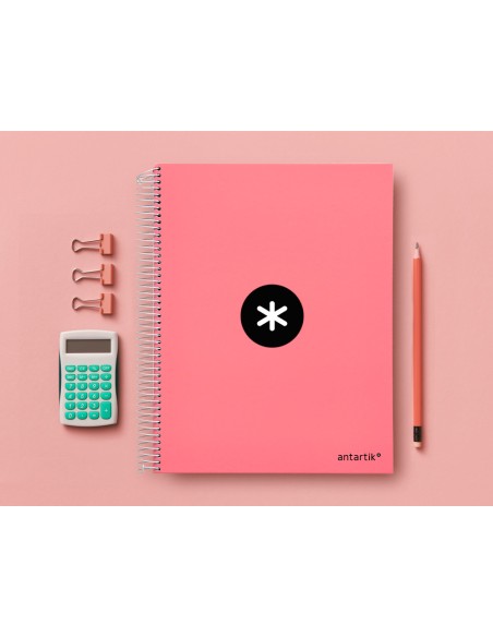 Cuaderno espiral a4 micro antartik tapa forrada 120h 90 gr horizontal 5 bandas 4 taladros color coral