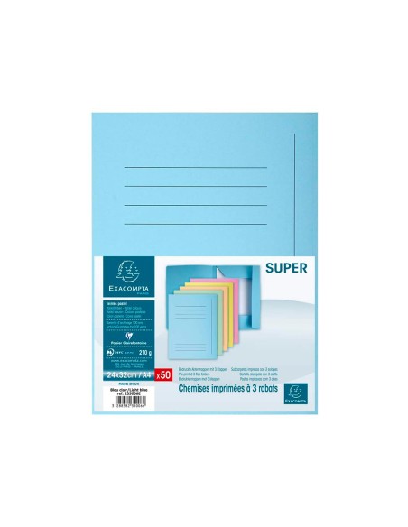 Subcarpeta cartulina con 3 solapas exacompta din a4 impresa azul claro 210 gr