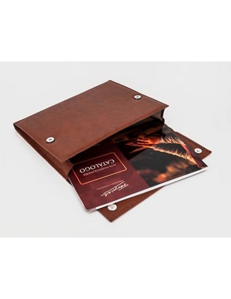 Carpeta portadocumentos q-connect artesania piel sintetica doble cierre iman color cuero 260x235x35 mm