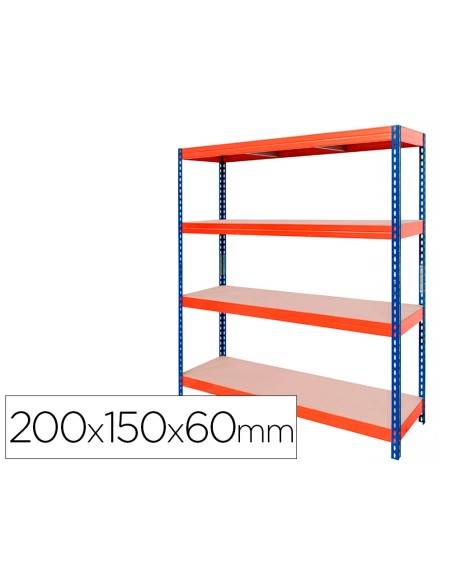 Estanteria metalica ar stabil xl 200x150x60 cm 4 estantes 500 kg por estante bandeja de madera sin tornillos color