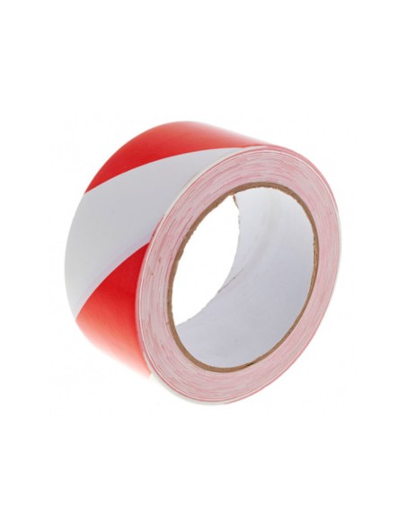 Cinta adhesiva q-connect de seguridad rojo y blanco 20 mt x 48 mm