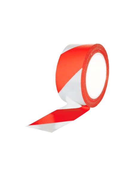Cinta adhesiva q-connect de seguridad rojo y blanco 20 mt x 48 mm