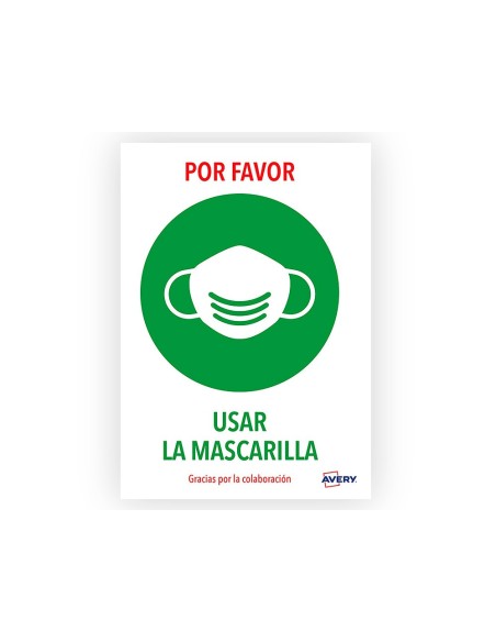 Señal adhesiva avery usar la mascarilla din a4...