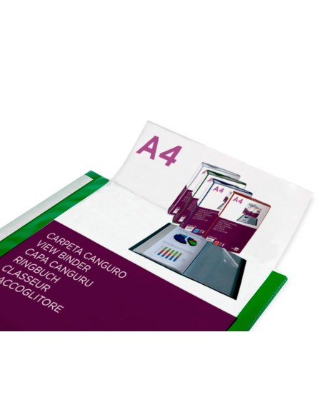 Carpeta liderpapel 80 fundas canguro pp din a4 verde translucido portada y lomo personalizable