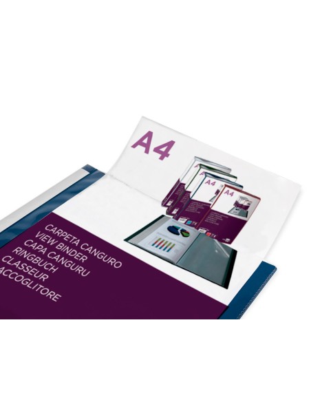 Carpeta liderpapel 80 fundas canguro pp din a4 azul translucido portada y lomo personalizable