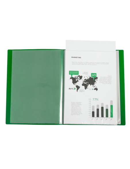Carpeta liderpapel 60 fundas canguro pp din a4 verde translucido portada y lomo personalizable