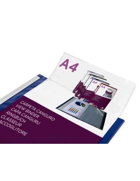 Carpeta liderpapel 30 fundas canguro pp din a4 azul translucido portada y lomo personalizable