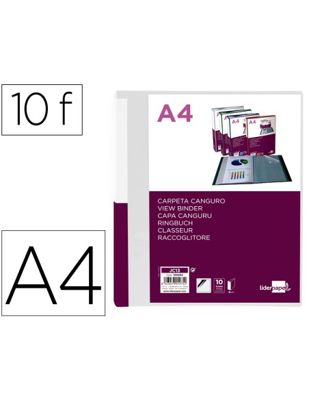 Carpeta liderpapel 10 fundas canguro pp din a4...
