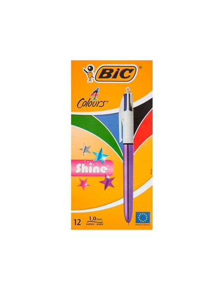 Boligrafo bic cuatro colores shine morado punta...