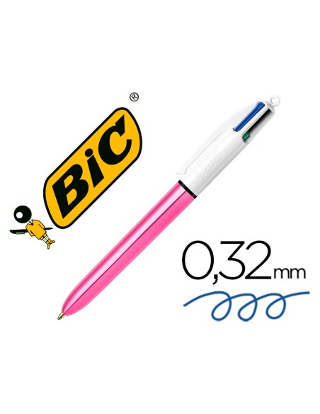Boligrafo bic cuatro colores shine rosa punta...