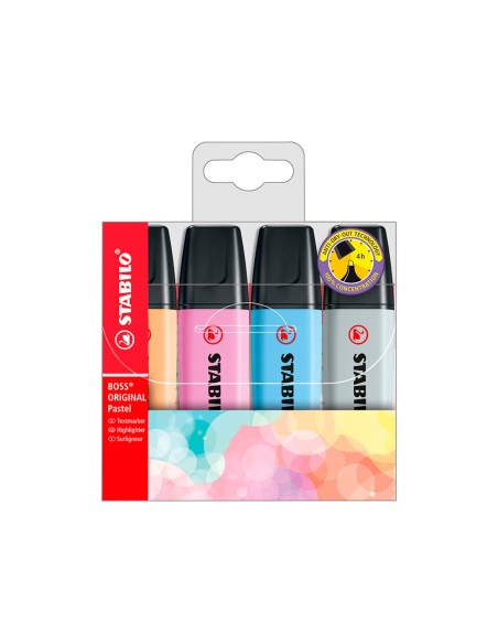 Rotulador stabilo boss fluorescente 70 pastel estuche de 4 unidades colores surtidos