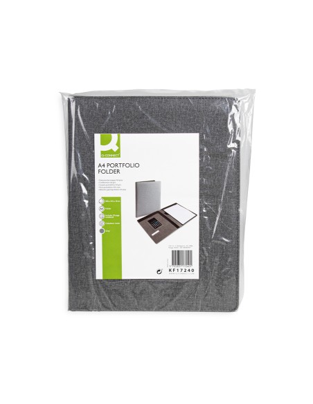 Carpeta portafolios q-connect a4 con calculadora bloc 20 hojas y departamentos interiores color gris 250x315