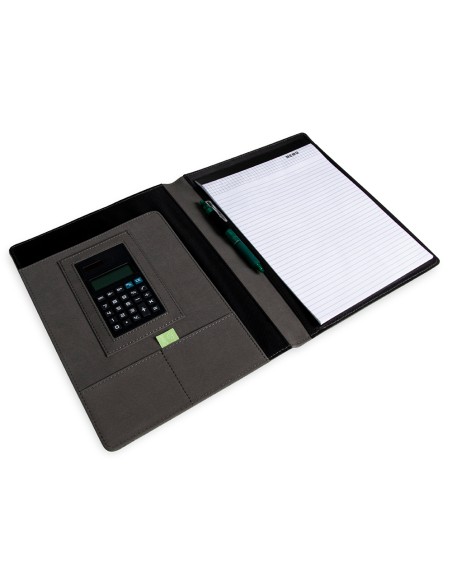 Carpeta portafolios q-connect a4 con calculadora bloc 20 hojas y departamentos interiores color gris 250x315