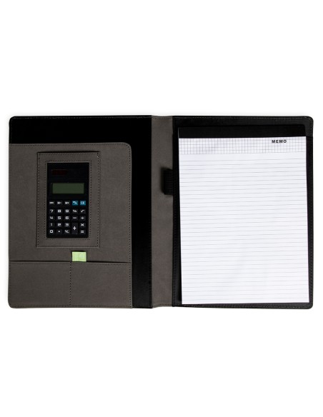 Carpeta portafolios q-connect a4 con calculadora bloc 20 hojas y departamentos interiores color gris 250x315