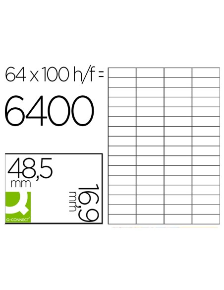 Etiqueta adhesiva q-connect kf11207 tamaño 48,5x16,9 mm fotocopiadora laser ink-jet caja con 100 hojas din a4