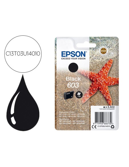 Ink-jet epson 603 xp-2100 / 2105 / 3100 / 4100 / wf-2810 / 2830 / 2835 / 2850 negro 150 paginas