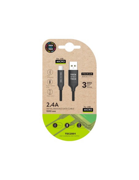 Cable usb 2.4 tech one tech braided nylon tipo usb android micro usb longitud 1 mt color negro