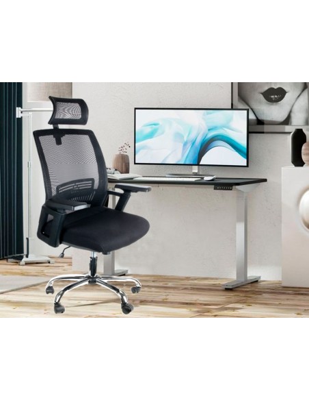 Silla de direccion q-connect ergonomica base metal respaldo alto con reposacabeza ajustable