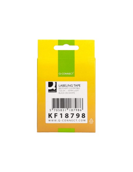 Cinta q-connect tze-241 blanco-negro 18mm longitud 8 mt