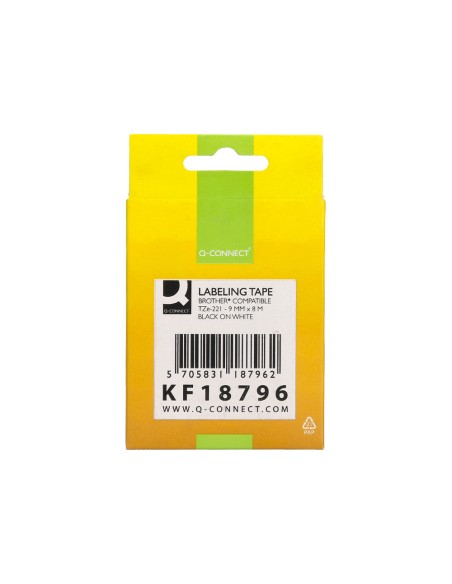 Cinta q-connect tze-221 blanco-negro 9mm longitud 8 mt