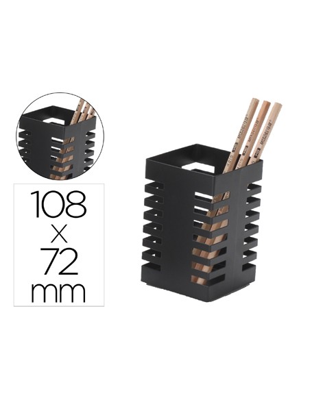 Cubilete portalapices q-connect negro metal cuadrado 72x108 mm