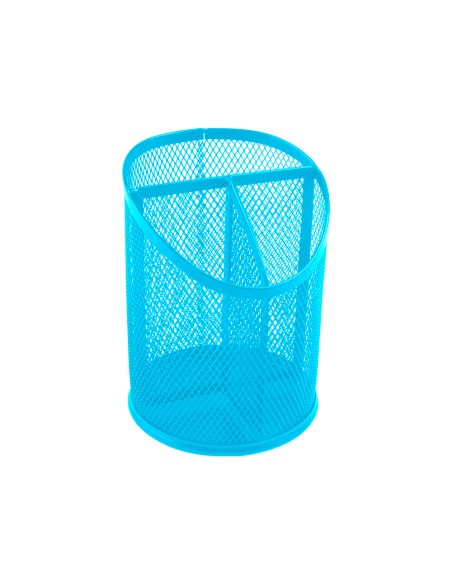 Cubilete portalapices q-connect turquesa metal rejilla con 3 compartimentos diametro 110 mm alto 147 mm