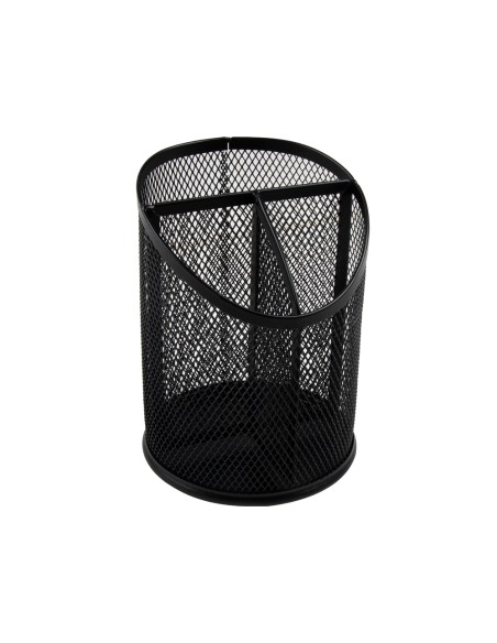Cubilete portalapices q-connect negro metal redondo rejilla con 3 compartimentos diametro 110 mm alto 147 mm