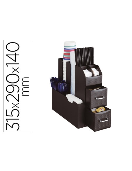 Organizador archivo 2000 hora del cafe varios compartimentos accesorios cafe polipropileno negro