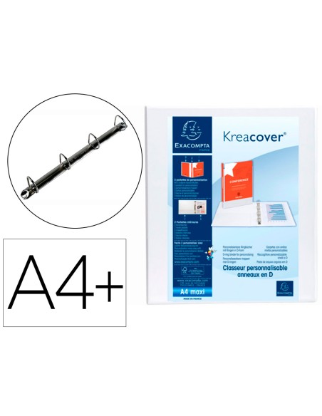 Carpeta exacompta canguro 4 anillas 30 mm din a4+ carton forrado polipropileno personalizable 3 bolsillos