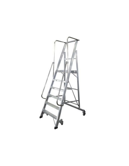 Escalera movil ktl de aluminio con plataforma y guardacuerpos plegable 6 peldaños serie 2xl-s