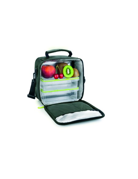 Bolsa porta alimentos ibili lunch away green termica asa 2 recipientes tapa hermetica y bandeja 22x22x12 cm