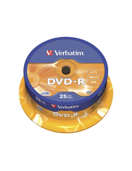 Dvd-r verbatim capacidad 4.7gb velocidad 16x 120 min tarrina de 25 unidades