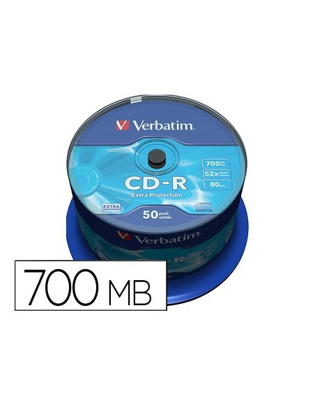 Cd-r verbatim capacidad 700mb velocidad 52x 80...