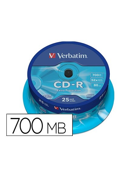 Cd-r verbatim capacidad 700mb velocidad 52x 80...